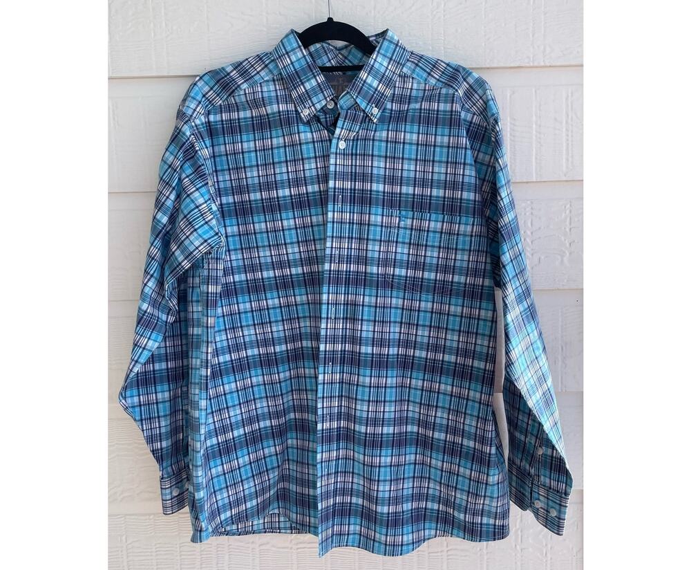 Panhandle Slim Tuf Cooper Performance Blue Plaid Button up XL long sleeve